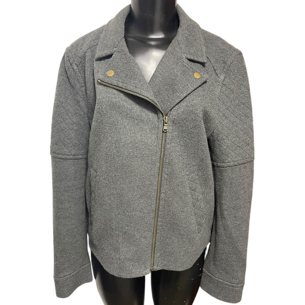 Large LOFT Womens Gray Moto Style Jacket Lined Cotton Blend